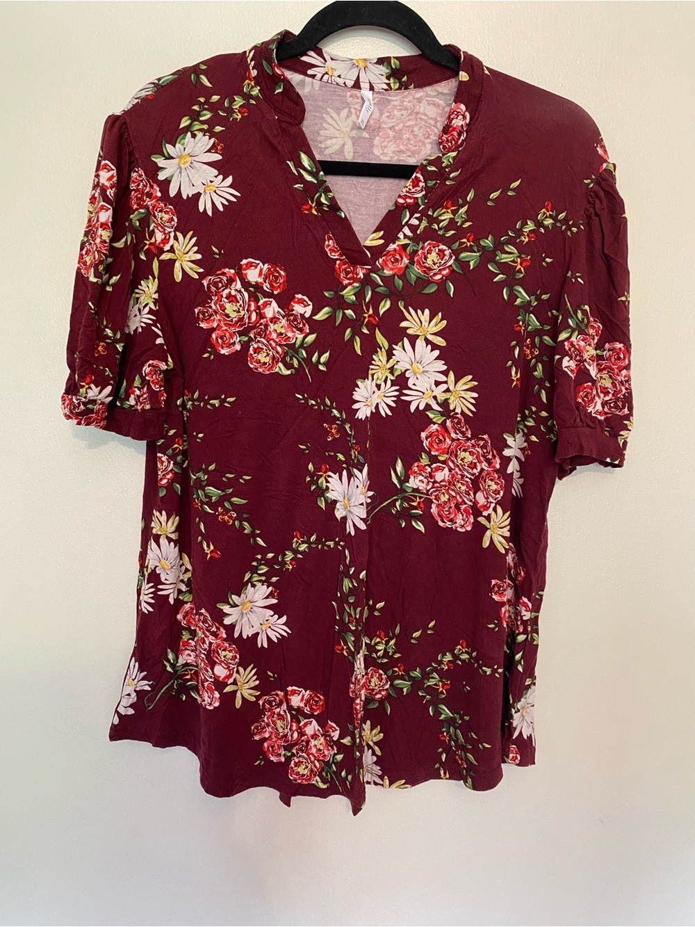Floral V-Neck Top in Burgundy